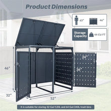 Load image into Gallery viewer, Outdoor Metal Garbage Bin Storage Shed for 2 Trash Cans, 44 Cu.Ft Double Trash Can Enclosure w/ Gas Struts &amp; Lockable Doors, Patio Garden Bin Cabinet