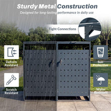 Load image into Gallery viewer, Outdoor Metal Garbage Bin Storage Shed for 2 Trash Cans, 44 Cu.Ft Double Trash Can Enclosure w/ Gas Struts &amp; Lockable Doors, Patio Garden Bin Cabinet