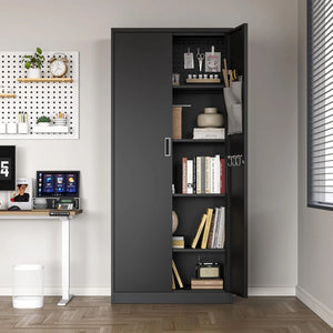 70 in, Modern Kitchen Storage Cabinet, 6 Adjustable Shelves Metal Storage Locker