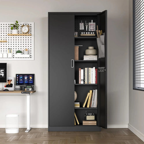 70 in, Modern Kitchen Storage Cabinet, 6 Adjustable Shelves Metal Storage Locker
