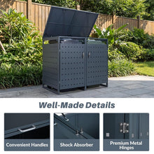 Load image into Gallery viewer, Outdoor Metal Garbage Bin Storage Shed for 2 Trash Cans, 44 Cu.Ft Double Trash Can Enclosure w/ Gas Struts &amp; Lockable Doors, Patio Garden Bin Cabinet