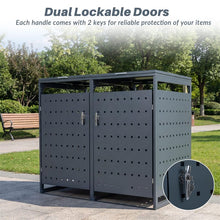 Load image into Gallery viewer, Outdoor Metal Garbage Bin Storage Shed for 2 Trash Cans, 44 Cu.Ft Double Trash Can Enclosure w/ Gas Struts &amp; Lockable Doors, Patio Garden Bin Cabinet