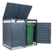 Load image into Gallery viewer, Outdoor Metal Garbage Bin Storage Shed for 2 Trash Cans, 44 Cu.Ft Double Trash Can Enclosure w/ Gas Struts &amp; Lockable Doors, Patio Garden Bin Cabinet
