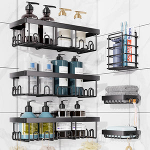 Veken Shower Caddy 6 Pack,Adhesive Bathroom Shower Organizer for Bathroom Storage&Home Decor&Kitchen,No Drilling,Large Capacity, Rustproof St