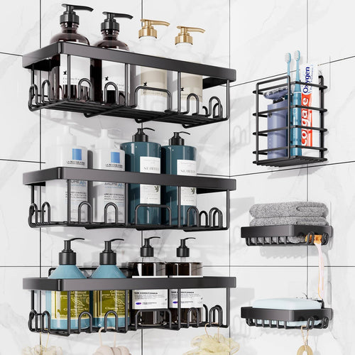 Veken Shower Caddy 6 Pack,Adhesive Bathroom Shower Organizer for Bathroom Storage&Home Decor&Kitchen,No Drilling,Large Capacity, Rustproof St