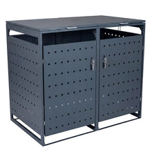 Load image into Gallery viewer, Outdoor Metal Garbage Bin Storage Shed for 2 Trash Cans, 44 Cu.Ft Double Trash Can Enclosure w/ Gas Struts &amp; Lockable Doors, Patio Garden Bin Cabinet
